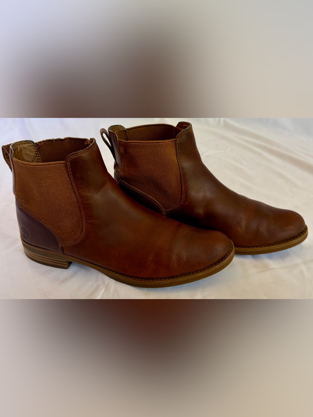 Timberland Women’s 10 Brown Leather Chelsea Ankle Boots Pull On Low Heel